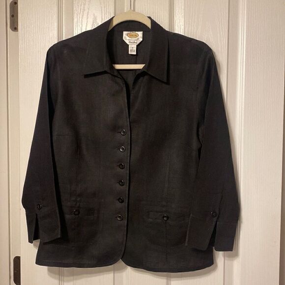 Talbots Irish Linen Blouse Black Size 12 - Picture 1 of 6